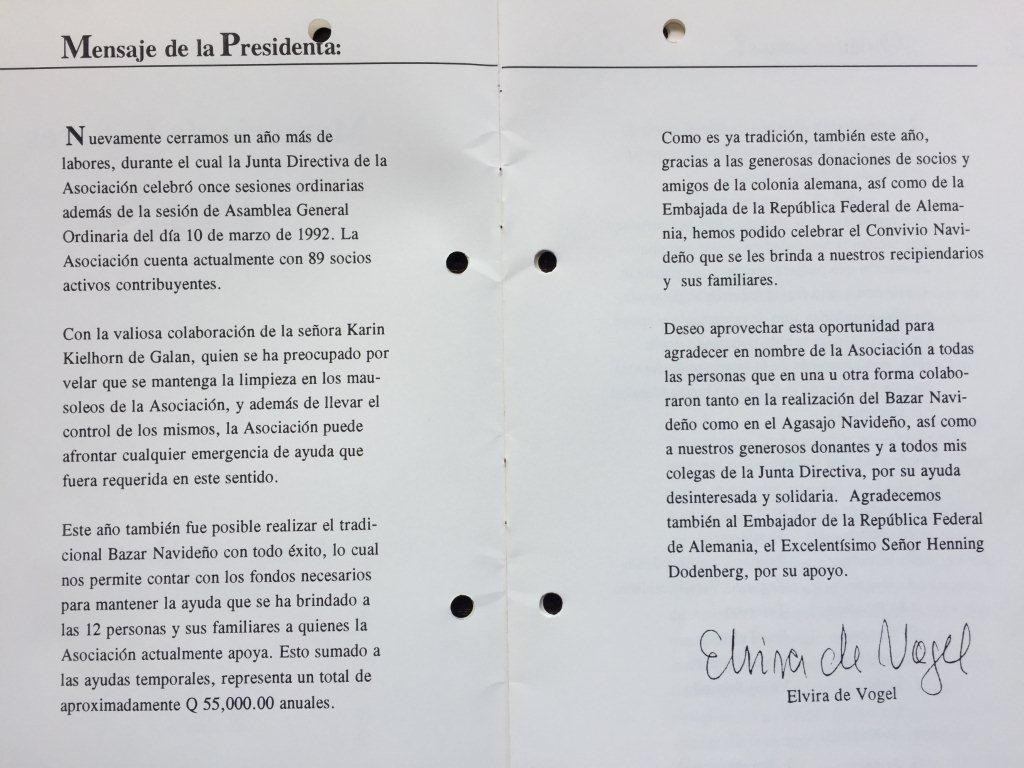 Mensaje de la Presidenta Elvira de Vogel